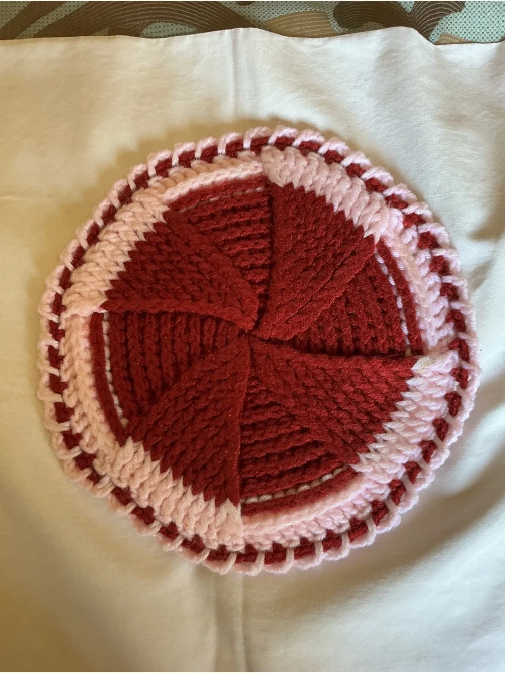 Handmade Pink and Red Crochet Trivot